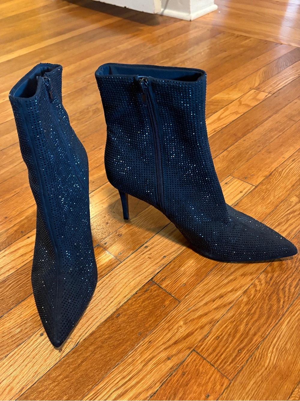 Express Black Rhinestone Pointed Toe Booties - Picture 3 of 5